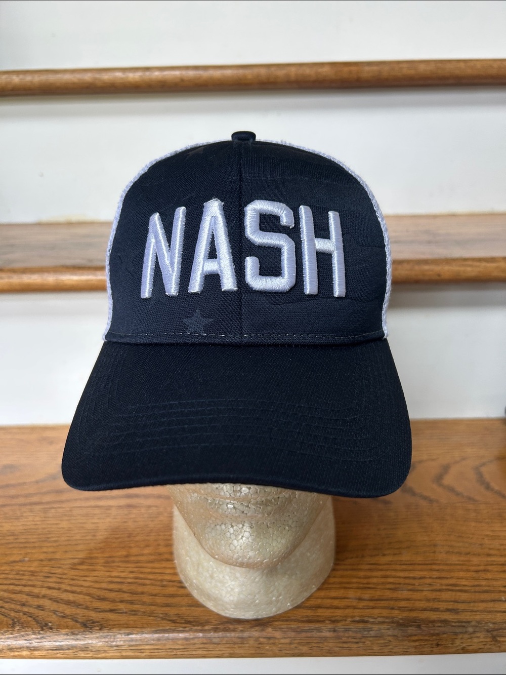 The NASH Collection Navy and White Trucker Hat w/ Stars (worn 1-2x)